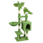 48in Plush Cat Tree with Leaves, Multi-level Cat Tower with Cat Condo, Cozy Hammock, Sisal Scratching Posts, Large Cat Pet Activity Center for Indoor Cats, Green - Image 2