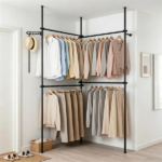 Floor to Ceiling Tension Clothes Rack No Drill Heavy Duty Carbon Steel Garment Organizer, I/L/45° Angle Adjustable Closet System with 3 Vertical Rods 4 Hanging Bars Drying Rack Reacher Pole for Rental Apartment - Image 7