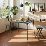 Folding Stool with Round Seat, Black Metal Frame, Portable Space-Saving Design (Shipment from Walmart) - Image 4