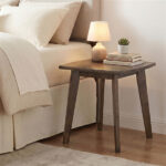 17" Square Side Table Solid Rubber Wood, Walnut Finish End Table for Living Room Bedroom - Image 2