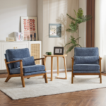 Mid-Century Oak Accent Chair - Deep Navy Blue Chenille Upholstered Single Lounge Chair, Sturdy Wood Frame Indoor Armchair (330LBS Weight Capacity) - Image 21