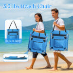 Foldable Beach Lounger, Lightweight Beach Mat Lounge Chair with Breathable Mesh Back, Cooler Pocket for Tanning Relaxing, Blue - Image 3