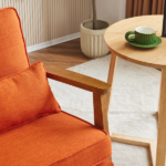 Mid-Century Modern Accent Chair with Wooden Frame - Oak Armrest, Linen-Cotton Burnt Orange Upholstery, Single Seater Lounge Chair for Living Room (Weight Capacity 330LBS) - Image 2