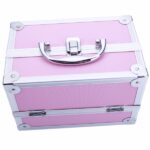SM-2176 Aluminum Makeup Train Case Jewelry Box Cosmetic Organizer with Mirror 9"x6"x6" Pink - Image 8
