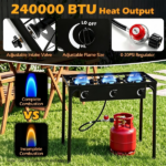 3 Burner Propane Stove 240000 BTU Portable Outdoor Propane Burner Stove Black Metal Frame Max 660 LBS Load Capacity Adjustable Heat Control Gas Stove for Soup Stir-Fry Barbecue Picnic - Image 7