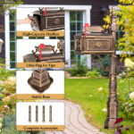 Decorative Large Mailbox with Post, Heavy Duty Cast Aluminum Postal Mail Box with Address Plaque, Antique Bronze - Image 10