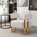TS Modern decorative chair, living room side chair with gold metal legs, no wheels, suitable for dressing area, reception room, office,Teddy fleece upholstered metal foot sofas 2PCS White - Image 4