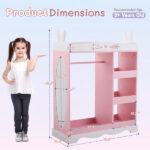 Pink MDF + Particleboard Children's Wardrobe with 1 Mirror, 3 Shelves, and 1 Clothes Rod; Rabbit Ear Design - Image 4