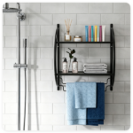 Black Rust-Proof Wall Bathroom Shelving Unit with Dual Hanging Bars, Adjustable Layout Mesh Storage Rack Easy Assembly for Shower Kitchen Organizer - Image 9