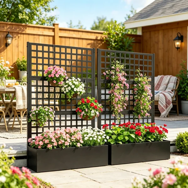 Black 43" x 16" x 70" Galvanized Planter Box – Raised Garden Bed with Trellis for Vines & Climbing Veggies(Only one garden bed)