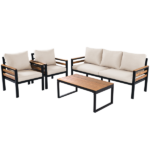 GO 4-Piece Outdoor Furniture Sofa Set for 5 People with Acacia Wood Armrests, Patio Conversation Set with Removable Cushion and Solid Wood Coffee Table for Garden,Beige - Image 4