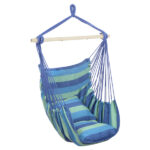 Distinctive Cotton Canvas Hanging Rope Chair with Pillows Blue - Image 4