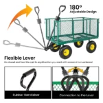 3-in-1 Oversized Steel Garden Cart , 880lbs Pullable Mesh Metal Garden Cart, All-Terrain Utility Cart with Removable Liner & Side Panels & Mesh Tray for Outdoor Lawn, Patio and Landscaping, Green - Image 6