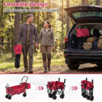 Foldable Utility Wagon,Adjustable Handle Outdoor Wagon, Puncture-Proof Wheels with Brakes, Removable Bag & Side Pockets-Red - Image 8