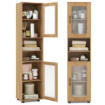 67" Tall Slim Bathroom Storage Cabinet with Fluted Doors, Adjustable Shelf Freestanding Narrow Organizer - Natural