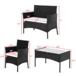 2pcs Arm Chairs 1pc Love Seat & Tempered Glass Coffee Table Rattan Sofa Set Black - Image 3