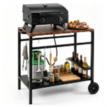 Stainless Steel Outdoor Grill Prep Table with Storage Cabinet Spice Rack & Tool Hooks, Rolling Portable BBQ Cooking Cart Lockable Wheels Heavy Duty Metal Frame for Backyard Patio Pizza Serving Station Black Brown - Image 6