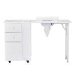 Foldable Manicure Table with Electric Dust Collector, Lockable Wheels, Wrist Cushion, Drawers & Cabinet for Beauty Salon, White - Image 3