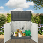 Outdoor Storage Shed, 34 Cu Ft Horizontal Outdoor Storage Cabinet, Lockable Outdoor Storage Box for Garbage Cans, Lawn Mower and Tools, Grey & White - Image 5
