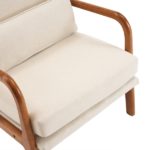 Same Code 47026089 High Back Solid Wood Armrest Backrest Iron Frame Linen Indoor Leisure Chair Off-White - Image 10