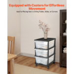 50L 3 Storage Drawer Cart, Clear Plastic Storage Drawers with Wheels Sturdy Cart with 3 Bins for Office Supplies, Craft Rooms - Image 3