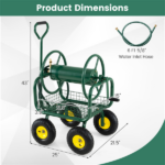 Heavy Duty Garden Hose Reel Cart with 10" Pneumatic Wheels, Large Capacity Hose Winder with Storage Basket & Brass Fittings -Green - Image 4