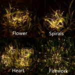 Warm white 6-pack 120 LED 8-mode solar fireworks light, outdoor garden waterproof fireworks light, used for sidewalk, backyard lawn landscape, vibrant tree decoration stick string lights - Image 7