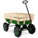 Heavy Duty Steel Wooden Side Support Cargo Wagon with 10" All-Terrain Air Tires, Up to 220lb Load Capacity, for Towing Kids Toys, Gardening Supplies, Green