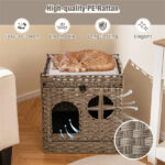 2-Tier Wicker Cat Condo with Litter Mat - Hidden Litter Box Enclosure, Detachable Washable Cushion, Gray Rattan - Image 8