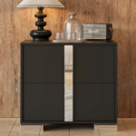 Elegant Nightstand with Metal Handle, Mirrored Bedside Table with 2 Drawers for Bedroom, Living Room, Black - Image 9
