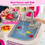 Pink Kids Corner Play Kitchen with Realistic Sounds, Lights & Steam, 95PCS Accessories Pretend Cooking Set for Ages 3+ - Image 6