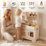 Kids Wooden Play Kitchen with Realistic Lights & Sounds, Pretend Ice Maker & Accessories for Toddlers - Image 12