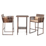 Outdoor 3 Piece Patio Bar Set, Bar Height Bistro Table Set for 2 People, High Top Wicker Bar Stools and Table Outdoor Bar Set with Cushions and Pillows, Brown Gradient Rattan & Beige Cushion - Image 18