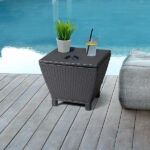 Outdoor PE Wicker Side Table with Storage, Small Patio Storage Bin Container for Hose Cushion Towel, Black - Image 20