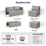 2pcs armless sofa + 2pcs footstool + 1pcs double sofa + 1pcs coffee table with storage, gray gradient rattan, gray cushion, rattan multi-piece set - Image 8