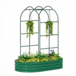 Green Galvanised Metal Raised Garden Bed – 5 x 3 x 6ft Outdoor Planter Box, Arched Trellis, Open Bottom(Only for elevated garden beds) - Image 2