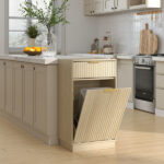 10-Gallon Woodgrain Tilt-Out Trash Can Cabinet with Wave-Textured Drawer & Pull-Out Bin - Multipurpose Kitchen/Bath Organizer in Oak Finish
