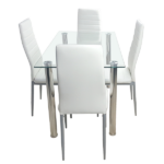 Same Code 65542081 4-seat simple rectangular cylindrical leg table tempered glass stainless steel clear glass 110 * 70 * 75cm - Image 8