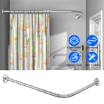 Curved Shower Rod L - Shaped Stainless Steel, Adjustable Stretchable Shower Curtain Rod for Bathroom, Rust - Resistant Expandable Rod with Extra Shower Space, Easy Installation - Image 8