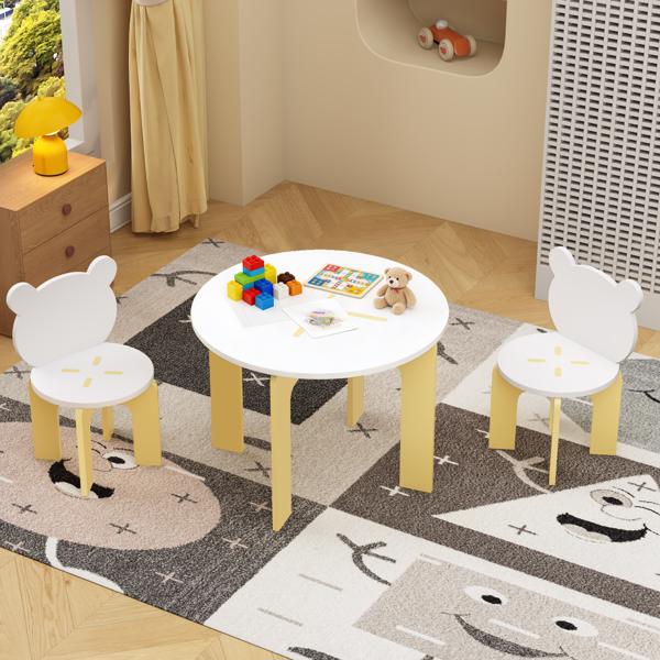 Kids Table and Chair Set, 3-Piece Toddler Table with 2 Chairs, Cute Bear-Back Chairs, Sturdy Wooden Activity Table Set for Kids, Playroom, Bedroom, Preschool