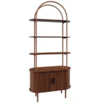 Arched Ceiling + 4-Layer Open Shelving + Double-Door Roller Shutter Display Case Locker with Black US Standard Socket (1USB+1Type-C) & Particleboard Melamine Veneer & Painted Iron Pipe 31.5*13.78*70.87in Walnut - Image 3