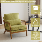 Low Arm Accent Chair - Olive Green Corduroy Upholstered Indoor Lounge Chair, Compact Single Seater with Sturdy Frame (330LBS Weight Capacity) - Image 5