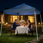 8x8 FT Slant Leg Foldable Canopy Shelter Tent with 4 Solar Color Meteor Shower LED String Lights, 210D Oxford Cloth, White Powder Coated Iron Frame, Storage Carry Bag Included, Blue - Image 12