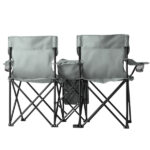 Portable Outdoor 2-Seat Folding Chair with Removable Sun Umbrella Grey - Image 12
