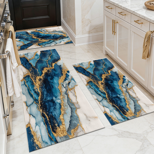 e962e610-de3e-480c-be41-a9f74d1ca1e5.png Three-piece kitchen rug set, non-slip and washable, abstract pattern kitchen hallway rug, soft and comfortable, suitable for sinks, floors, entrances, hallways and bathrooms. - Image 1