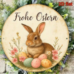 CIFbuy Vintage German Easter Bunny Metal Sign 8 Inch Round Aluminum Plaque, Fröhliche Ostern Spring Pastel Eggs Foliage Wall Decor For TikTok, TikTok, Self-pickup Logiopics - Image 6