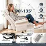 5-Level Flip-Up Armrest Ergonomic Office Chair with Retractable Footrest, Teddy Fleece Reclining Gaming Chair 90°-135° Adjustable Backrest SGS Gas Lift Heavy Duty 551 LBS Capacity White Desk Chair - Image 8