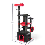 53" Large Cat Tree, Gothic Cat Tower with Padded Perch, Spacious Condo, Comfy Hammock, Scratching Post, Hanging Toy for Indoor Cats, Red & Black - Image 11