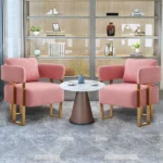 TS Modern decorative chair, living room side chair with gold metal legs, no wheels, suitable for dressing area, reception room, office,Teddy fleece upholstered metal foot sofas 2PCS Pink - Image 8