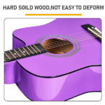 Purple 41-inch Dreadnought barrel-shaped cutaway acoustic guitar with pick, strings, capo, gig bag, tuner, wrench tool, and shoulder strap - Image 8